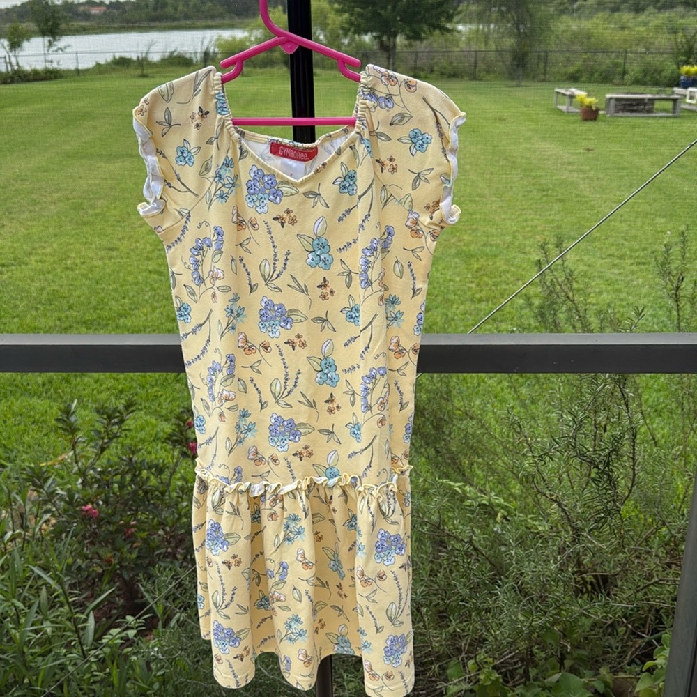 Gymboree Yellow Floral short sleeve Dress 92% cotton size 9